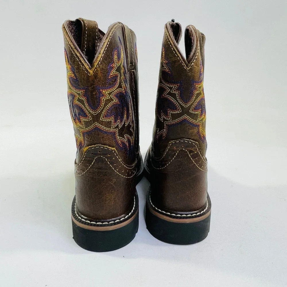 Justin Kids Brown Leather Square Toe Western Work Boots 4681JR Size 3 D